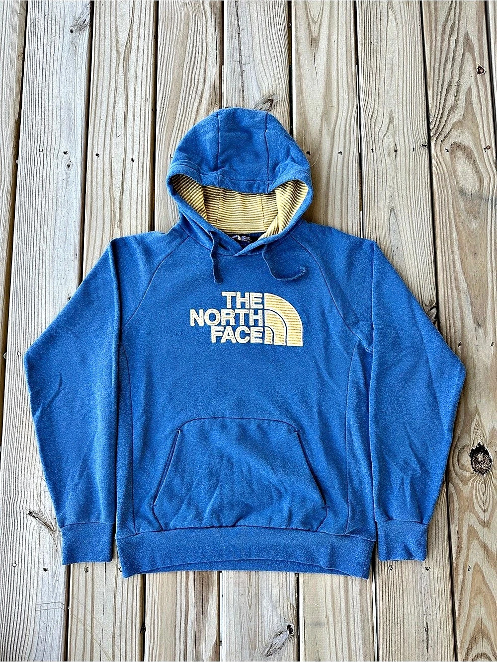 The North Face Men’s Blue and Yellow Logo Hoodie